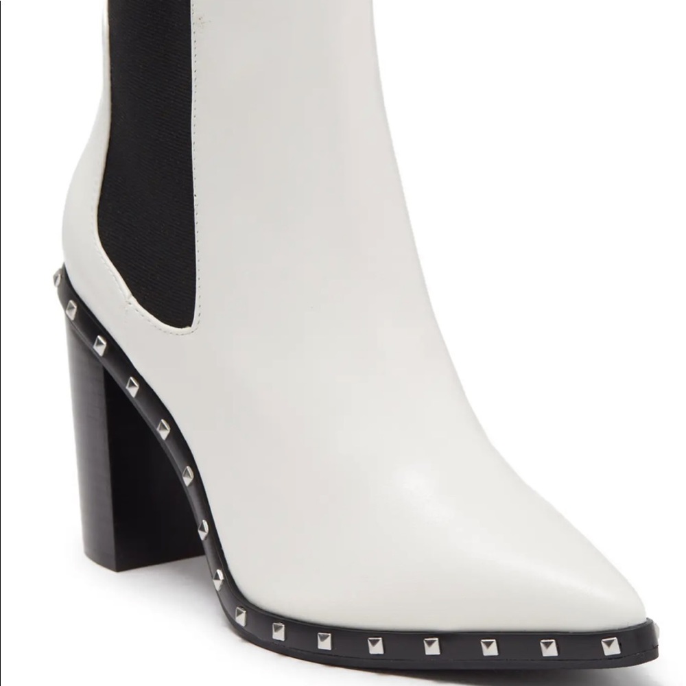 White Chelsea Boot with black trim & medal stud details